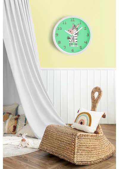 Sevimli Zebra Çocuk Odası Duvar Saati - 35cm - Önü Camlı Beyaz Kasa - Sessiz Mekanizma-jh1138 Beyaz