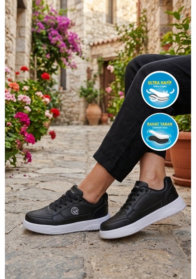 Walkway Siyah Beyaz Bağcıklı Hafif Esnek Unisex Günlük Ayakkabı Bst-2081 G Siyah - Beyaz