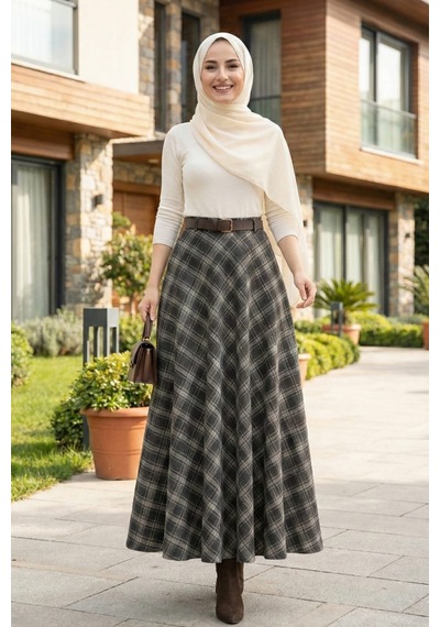 Hb Harma Time Butik Kadın Siyah Ekose Desenli Etek