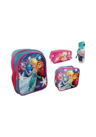 Frozen Okul Çantası Beslenme Çantası Kalemlik Matara 4'lü Set Çok Renkli