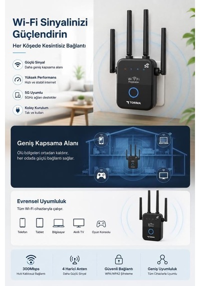 Delux Serisi Ofis Sinyal Çalışma Wifi Router Çift Bant 1600mbps 4 Anten Ac35q Siyah