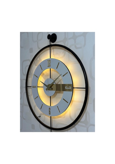 Pey Aksesuar Metal Camlı Duvar Saati 60x80 Cm Büyük Boy Işıklı Gerçek Cam M63-siyah-şeffaf-beyaz-gold M63-siyah-şeffaf-beyaz-gold