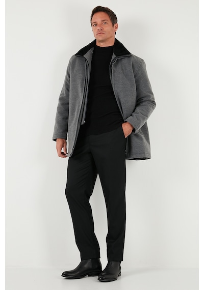 Buratti Slim Fit Çıkarılabilir Tüylü Yaka Detaylı Astarlı Kaşe Erkek Kaban 58400217 Açık Gri