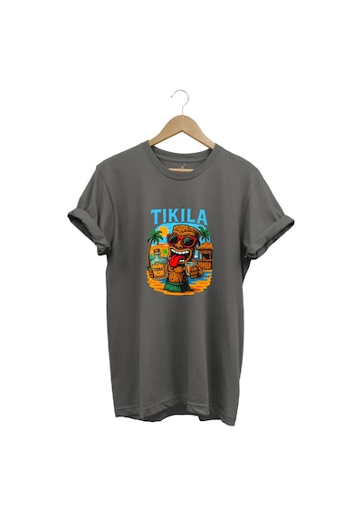 Summer Yazlık Tekila Yazı Baskılı %100 Pamuk Regular Fit Premium Gri T-shirt Gri