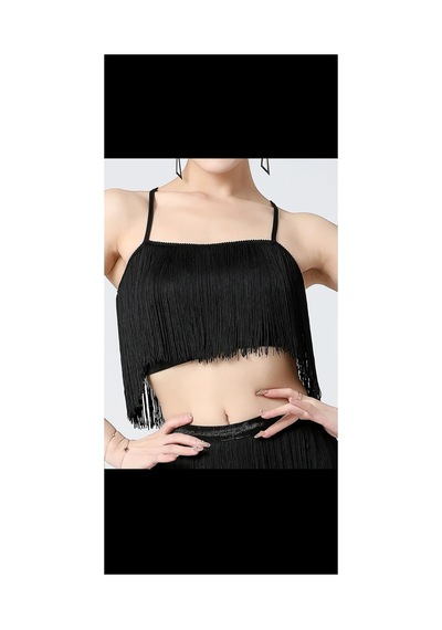 Moda2050 Siyah Püsküllü İp Askılı Crop Büstiyer Siyah Siyah
