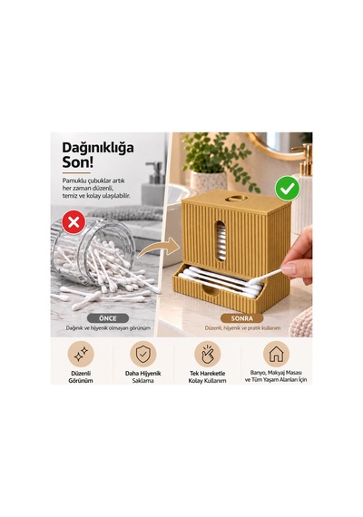 Modern Tasarım Kulak Çubuğu Dispenseri Kapaklı Banyo Makyaj Pamuk Düzenleyici Organizer - Gold