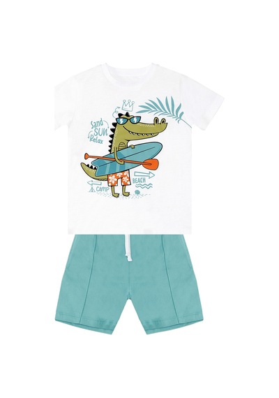 Denokids Timsah Erkek Çocuk T-shirt Gabardin Şort Takım Çok Renkli