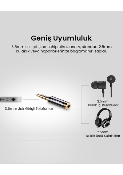 Ugreen 3.5mm Erkek To 2.5mm Dişi Jak Dönüştürücü, 20502