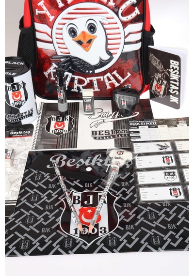 Lisanslı Beşiktaş Tek Bölmeli Küçük Boy 32 Cm Anaokul Çantası İle 15 Parça Kırtasiye Ve Okul Seti Yavru Kartal Altın