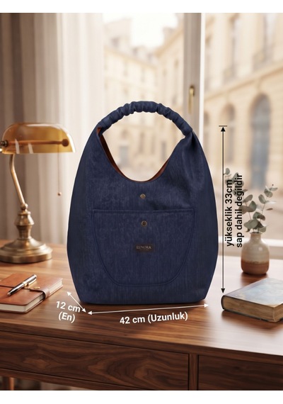 Lunora Collection Kadın Kot Körüklü Gabardin Çanta Açık Lacivert