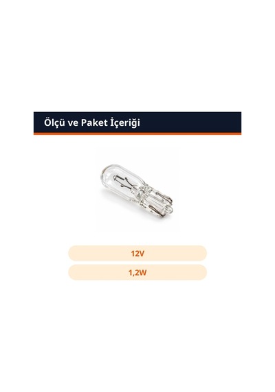 Trobus T5 Halojen Ampul Tek Duylu 12v 1,2w Sarı Işık