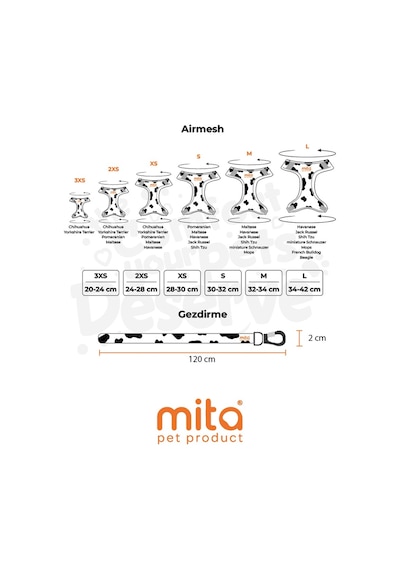 Mita Air Mesh Kedi Köpek Göğüs Tasması Çift Reflektörlü, Terletmeyen Dalmaçyalı Beyaz - Siyah