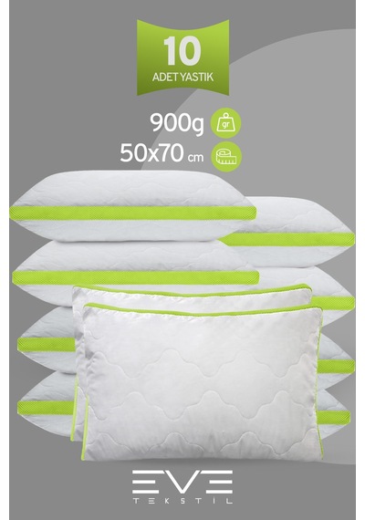 10 Adet Klimax Yeşil Serisi Kılıflı Fermuarlı Klimali Antialerjik Silikon Nano Elyaf Yastık 50x70cm Beyaz