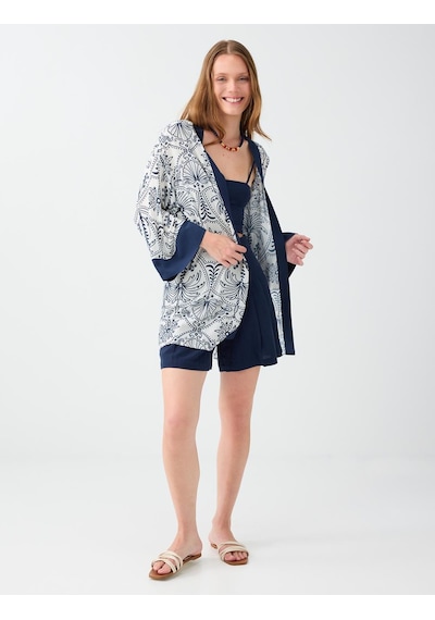 Jimmy Key Jimmy Key Lacivert Etnik Desenli Uzun Kol Dokuma Kimono 6sw147742494