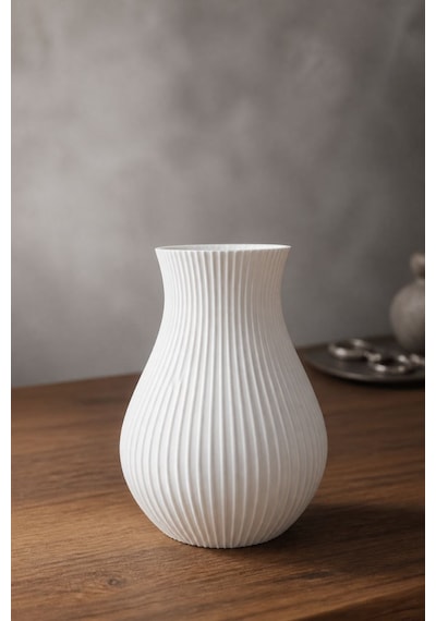 Modern Çizgili Dekoratif Vazo Minimalist 3d Baskı Beyaz Masaüstü Vazo