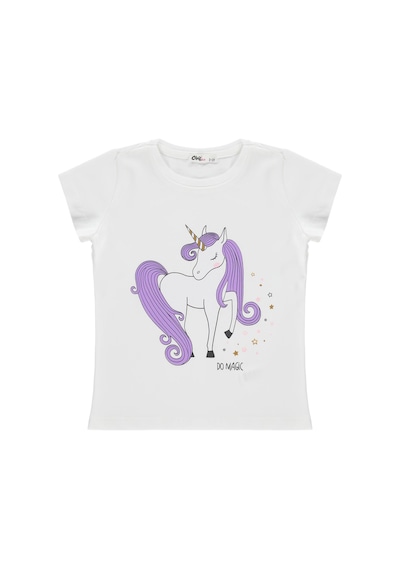 Civil Girls Unicorn Baskılı 2-5 Yaş Tişört - Kırık Beyaz