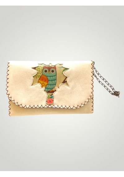 Vegan Deri Portföy/clutch Tasarım Çanta - Koyu Krem Renk - Boyutl Krem