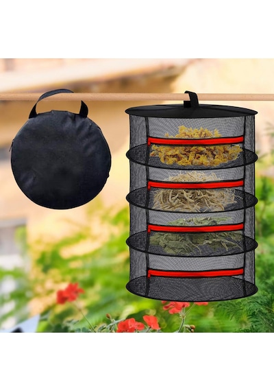 4 Katlı Fermuarlı Meyve Sebze Kurutma Filesi Katlanabilir Doğal Kurutma Sepeti Kırmızı Kırmızı