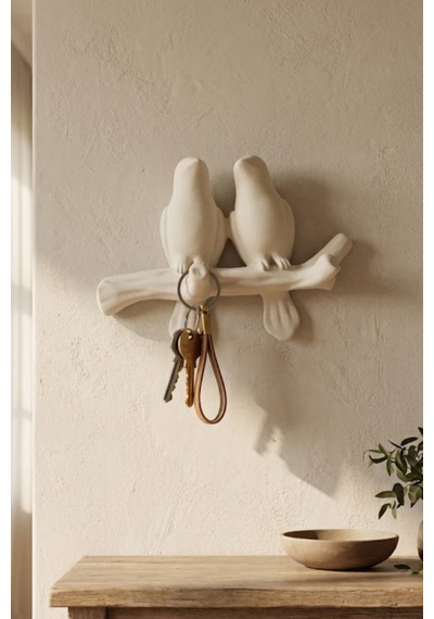 3d Minimal Kuş Duvar Askısı 17 X 17 Cm, Dekoratif Anahtarlık Çanta Askılığı Beyaz