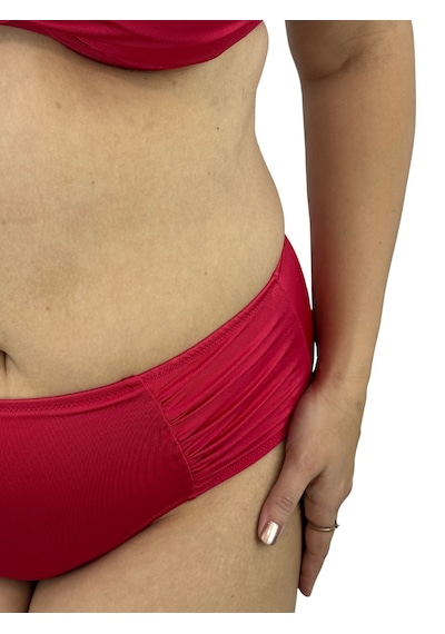 Büyük Beden Kaplı Telli Canlı Çiçek Desenli Orta Bağlantılı Tasarım Ayarlanabilir Askılı Kadın Bikini Takım Kırmızı