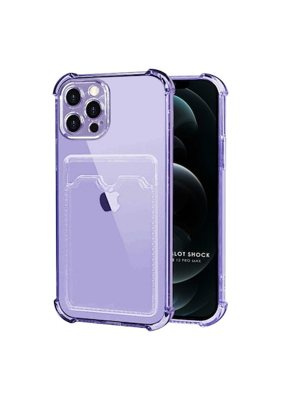 Apple Uyumlu iPhone 12 Pro Max Kılıf Darbe Emici Köşe Korumalı Kartlıklı Cüzdanlı Silikon Kapak Lila