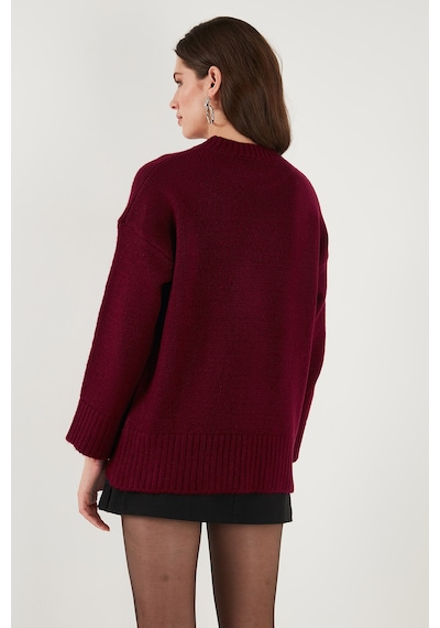 Lela Regular Fit Bisiklet Yaka Basic Triko Bayan Kazak 4616213 Bordo