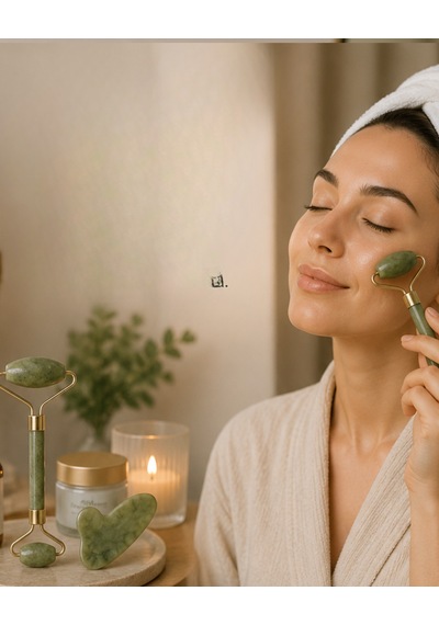 Doğal Jade Stone Yüz Masaj Seti Cilt Bakım Ve Rahatlatıcı Bakım - Lisinya