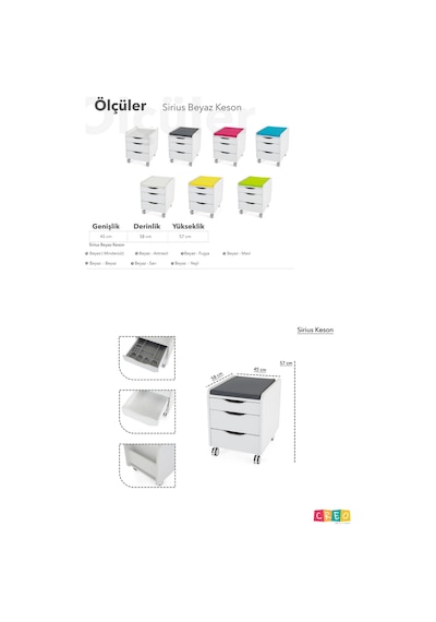 Creo Mobili Çekmeceli Tekerlekli Sirius Keson, Oturulabilir Ofis Ve Ev Komodini, Beyaz/fuşya