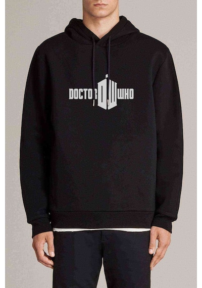 Doctor Who Logo Baskılı Siyah Erkek Örme Kapşonlu Sweatshirt