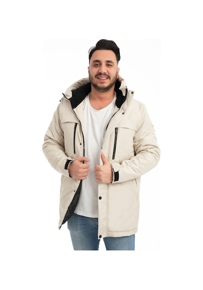 Erkek Taş Içi Polarlı Kürklü Su Ve Rüzgar Geçirmez Kapüşonlu Kışlık Mont & Kaban & Parka Taş