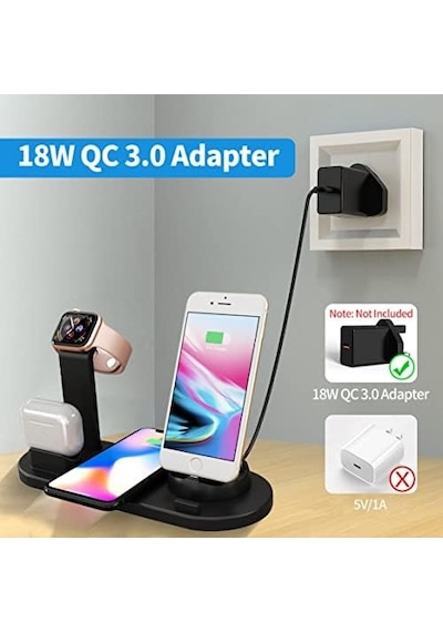 4&apos Ü 1 Arada Kablosuz Şarj Yuvası, Apple Mikro/tip C Telefonlar İçin 360 Derece Dönen Şarj Yuvası, İwatch Serisi, Airpods, İphone, Galaxy İçin Qi Hızlı Şarj Yuvası