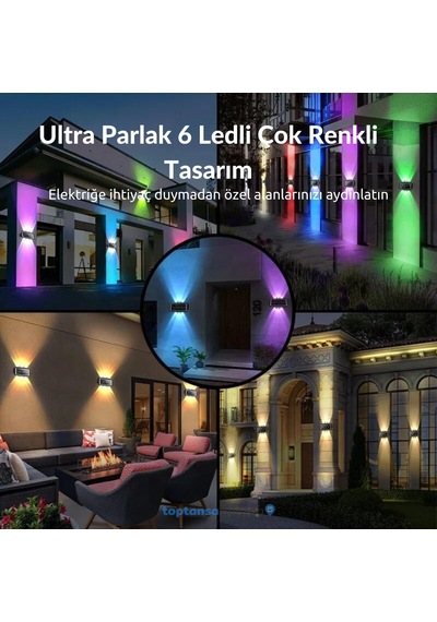 Technosmart 1adet Güneş Enerjili Çift Taraflı 6 Ledli Aplik Rgb Işık Duvar Lambası Bahçe Aydınlatma Diğer
