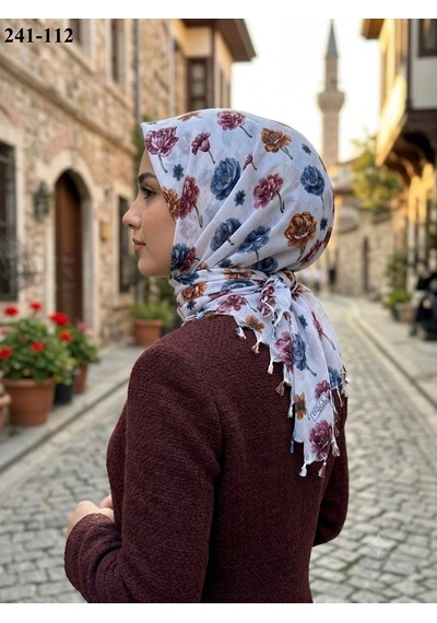 Dolce Cotton Desenli Sökme Boncuklu Eşarp 241-112 Çok Renkli