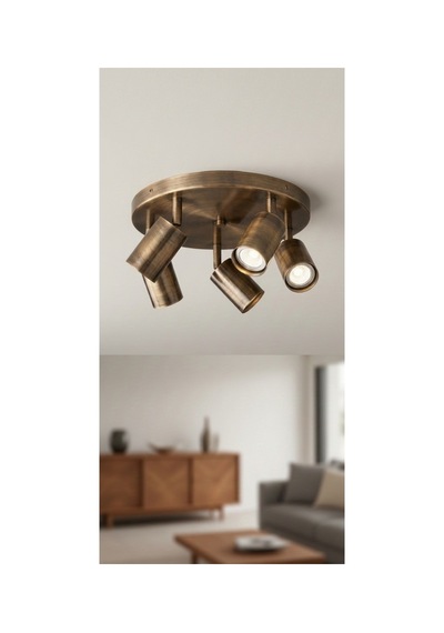 Gu10 Beşli Fırçalı Patinalı 40 Cm Kahve Bronz Metal Tavan Spot Hareketli Başlıkavize Os Ram Led Siyah