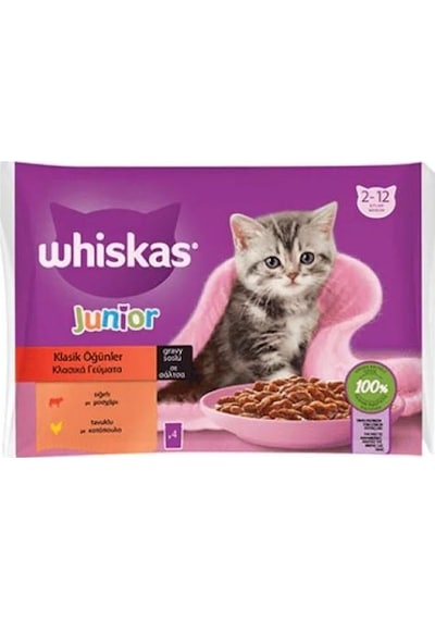 Whiskas Pouch Sos İçinde Sığırlı Tavuklu Yavru Kedi Poşet Yaş Mama 4 x 85 G