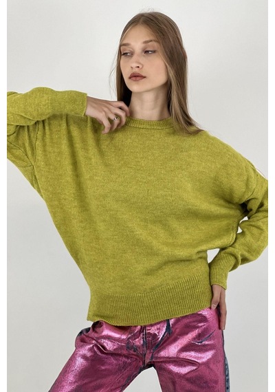 Miss Poem Kadın Oversize Bisiklet Yaka Uzun İnce Yeşil Triko Kazak Yesil