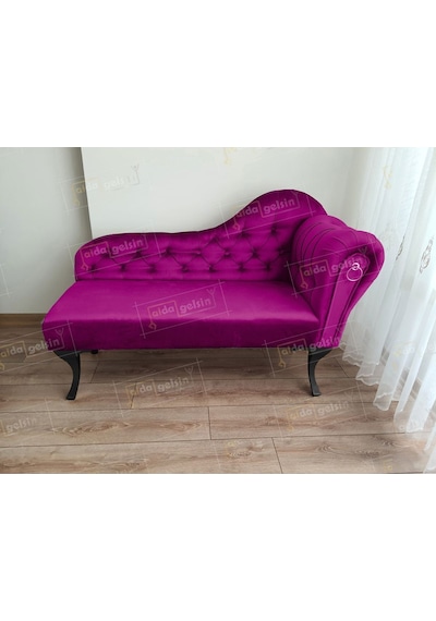 Ters Kol Dekoratif Bihter Koltuk Josefin Puf 110 Cm Siyah Ayak Mor