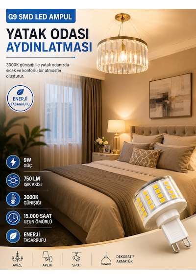 10 Adet 9w 750 Lm 3000k Günışığı G9 Smd Led Ampul