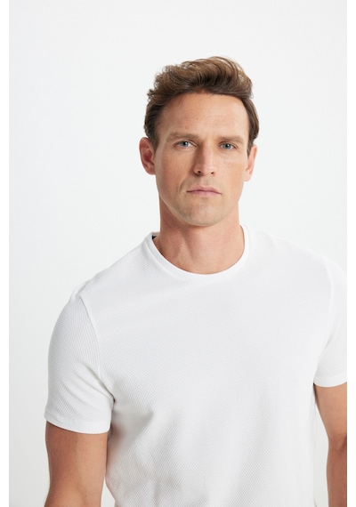 AC&Co / Altınyıldız Classics Erkek Beyaz Slim Fit Dar Kesim Bisiklet Yaka Desenli Tişört Beyaz