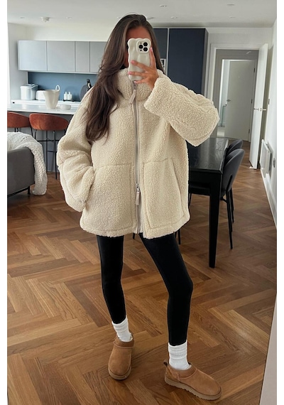 Madmext Bej Dik Yakalı Cepli Peluş Mont Mg1966-bej Bej