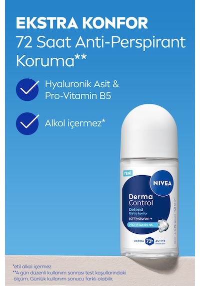 Kadın Roll On Deodorant Derma Control Defend 50 Ml,72 Saat Koruma,alkolsüz,hyaluron,pro Vitamin