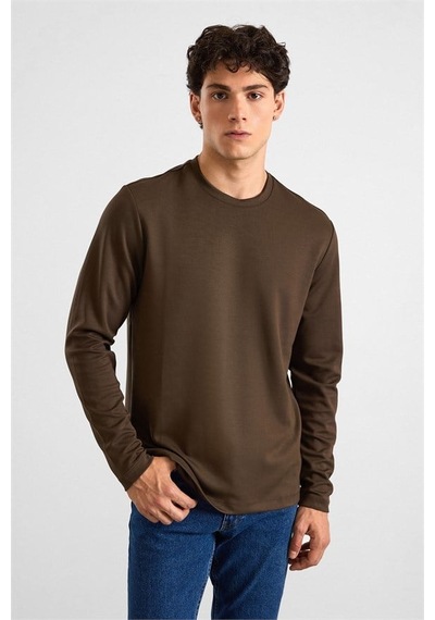 Süvari Koyu Kahve Regular Düz Baskısız İnterlok Bisiklet Yaka Cepsiz Düz Sweatshirt Ssw2013700035-kh9 Koyu Kahverengi