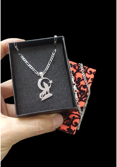 Modahilye - 925 Ayar Gümüş Bozkurt Ayyıldız Kolye Gümüş