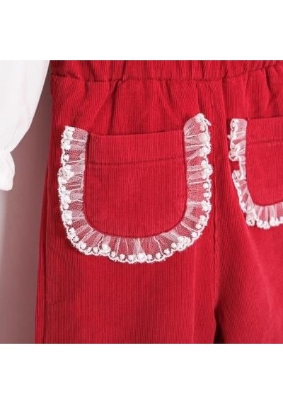 Cumino Kız Bebek Gömlekli Pantolonlu Tulum Takımı Cmn-3754 Kırmızı