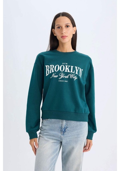Defacto Regular Fit Bisiklet Yaka Baskılı İnce Sweatshirt D5928AX24AUGN1040 Yeşil Defacto Regular Fit Bisiklet Yaka Baskılı İnce Sweatshirt D5928AX24AUGN1040 Yeşil