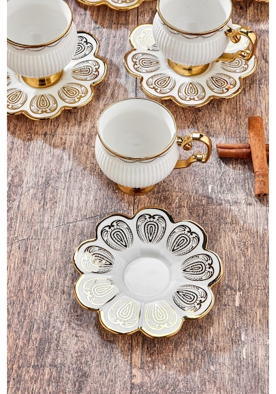 Cooker 220 Ml 6'lı Şık Tasarım Altın Yaldızlı Porselen Çay Fincan Takımı - Şık Kutulu Hediyelik Diğer