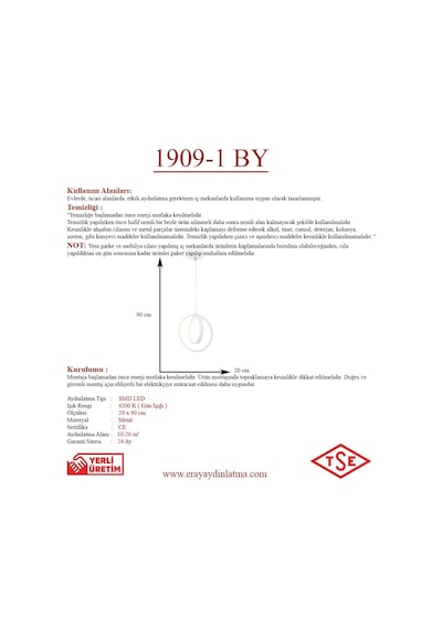 Eray Aydınlatma 1909-1 Beyaz Tekli Led Avize Eray Aydınlatma 1909-1 Beyaz Tekli Led Avize