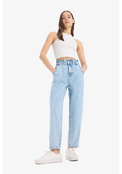 DeFacto Paperbag Beli Lastikli Bilek Boy Jean Yıkamalı Pantolon E3184AX25SPNM85
