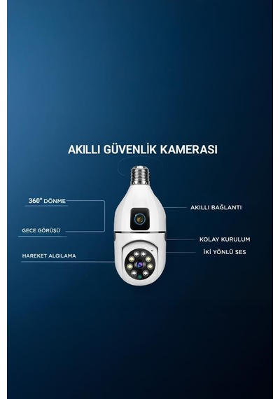 Ampul Kamera Wifi 360 Panoramik Gece Görüş Hareket Algılayıcı Güvenlik Kamerası Cmr13 Beyaz