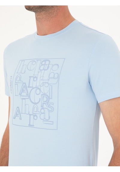 Açık Mavi Slim Fit Bisiklet Yaka T-shirt Denim